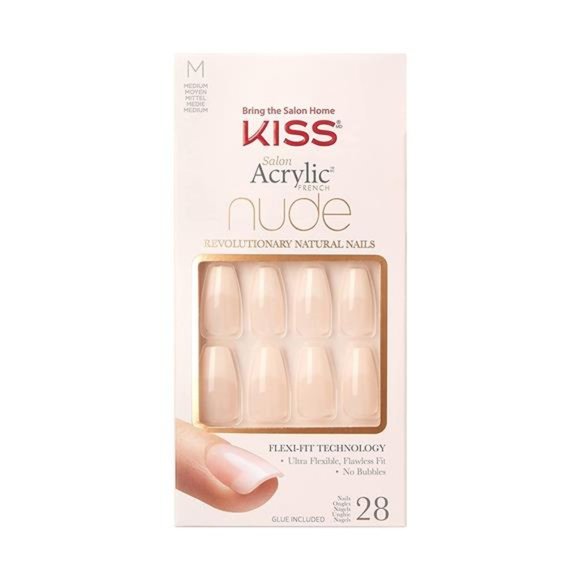 KISS Salon Acrylic French Nail Manicure Set, Medium Length, Nude, Square.